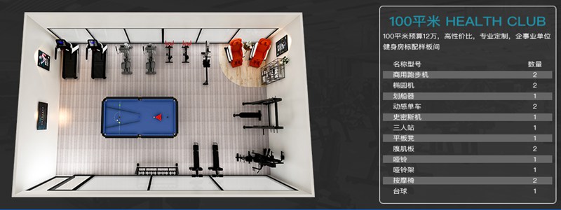 100平方健身室-MK体育恩波利健身器材企事业健身解决方案